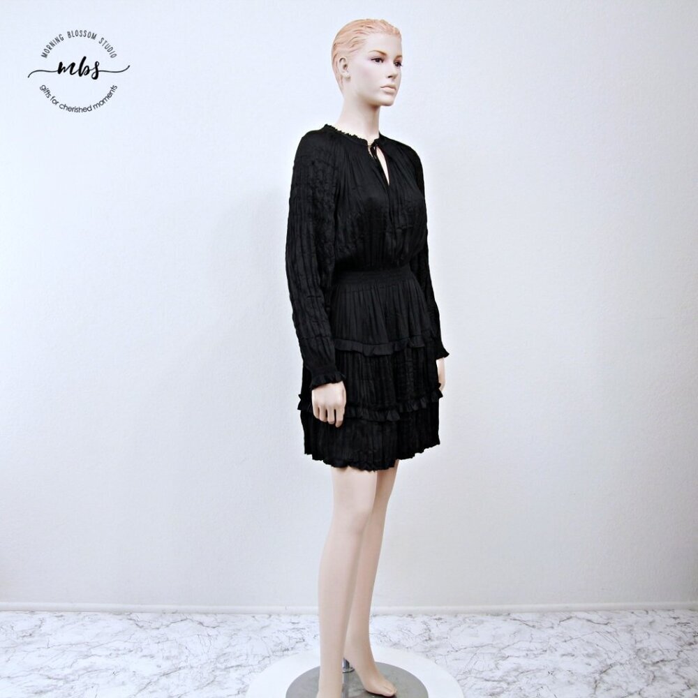 Current Air by Anthropologie Neck Rope Tie Unlined Tier Mini Dress Black Women S